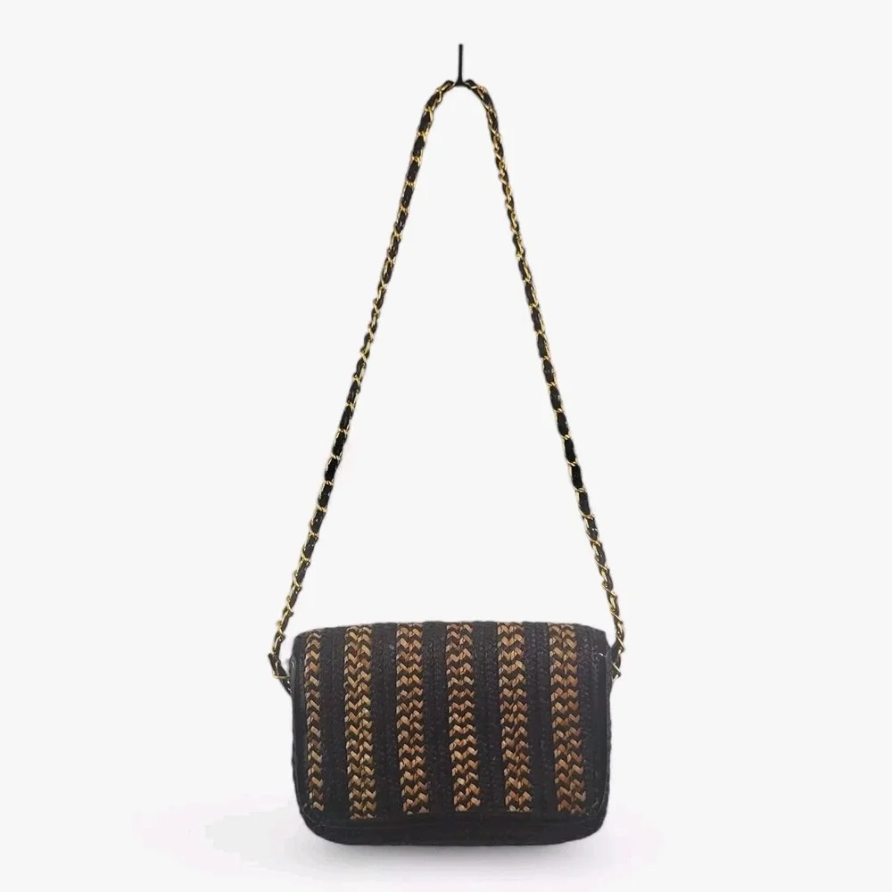 Deena &‎ Ozzy Wheat Straw Paille De Ble Shoulder Bag Golden Chain Woven - Picture 15 of 16